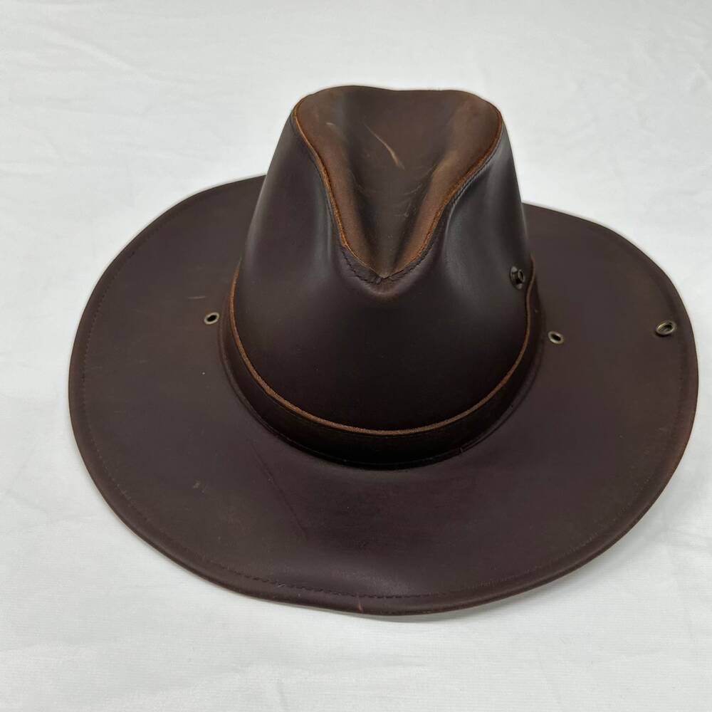 Henschel Hat Co USA Brown Leather Aussie Western Outback Hat Large